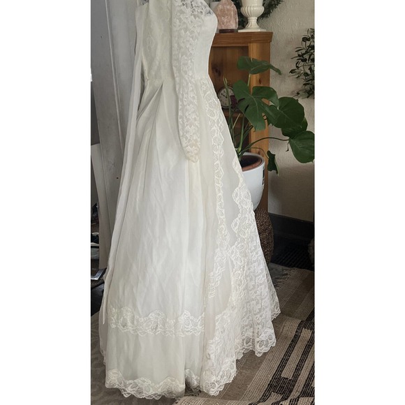 Vtg Bridallure Alfred Angelo 70s lace Bridal wedding dress gown xs tulle Lined - Picture 14 of 16
